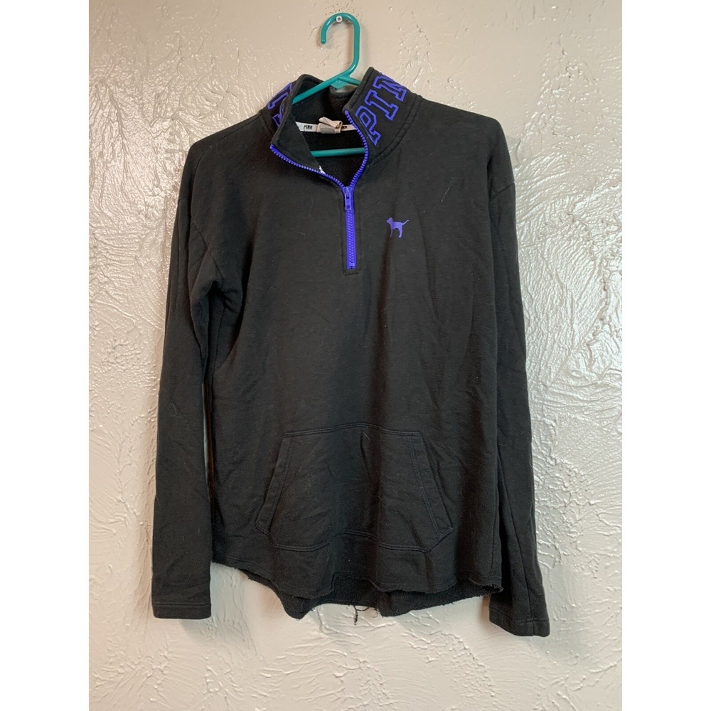 Victorias Secret‎ Love Pink 1/4 Zip Sweatshirt Sweater Black Size Small